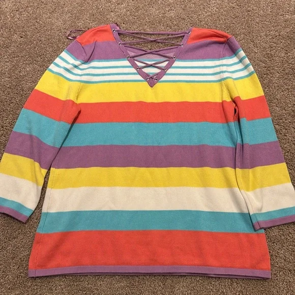 💜 3 for $10 Colorful Striped Women's Sweater - Picture 3 of 5